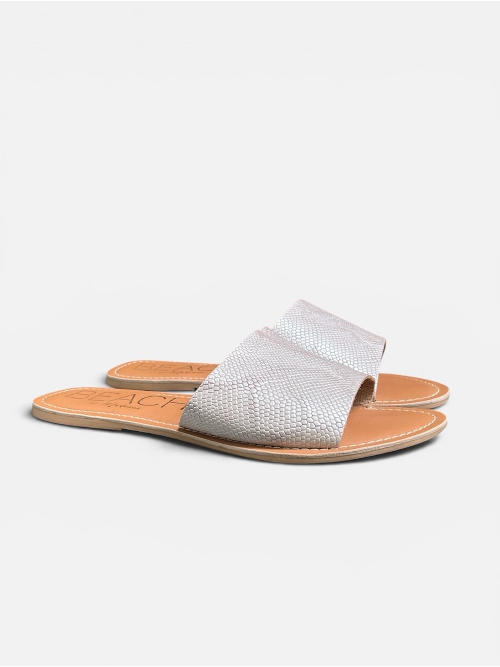BEACH by Matisse “Cabana” Leather Slide Sandal in Pearl White Lizard Size 9